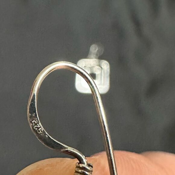 Sterling Silver Geometric Double Square Hoop Dangle Earrings - Picture 3 of 6